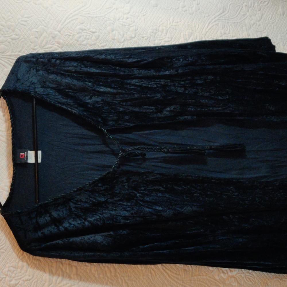 Comma Design Black Crushed Faux Velvet Boho Jacket With Tassel Ties